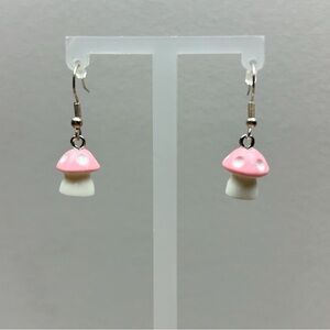 Novelty Earrings Pink Mushroom Ear-wire Earrings Handmade